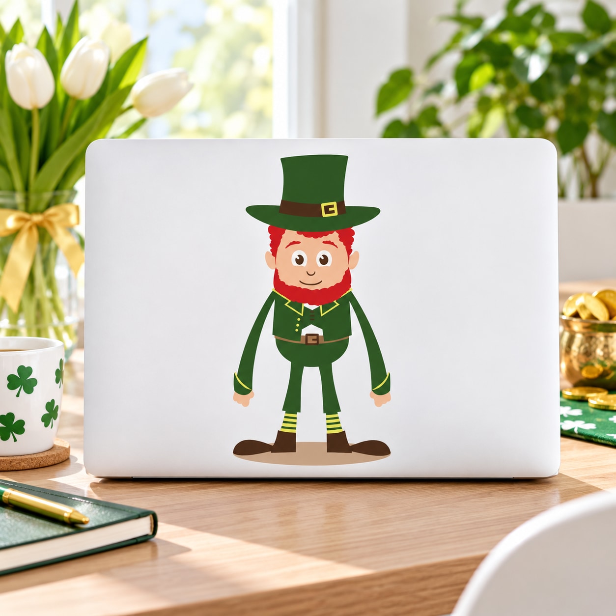 Standing leprechaun St Patrick's Day sticker with green hat and coat