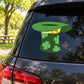 Car window sticker: green upside-down top hat with clover leaf design