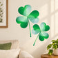 St Patrick's Day three-leaf clover sticker, green printed clovers with teal accents