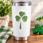 Three-leaf clover decal on white tumbler