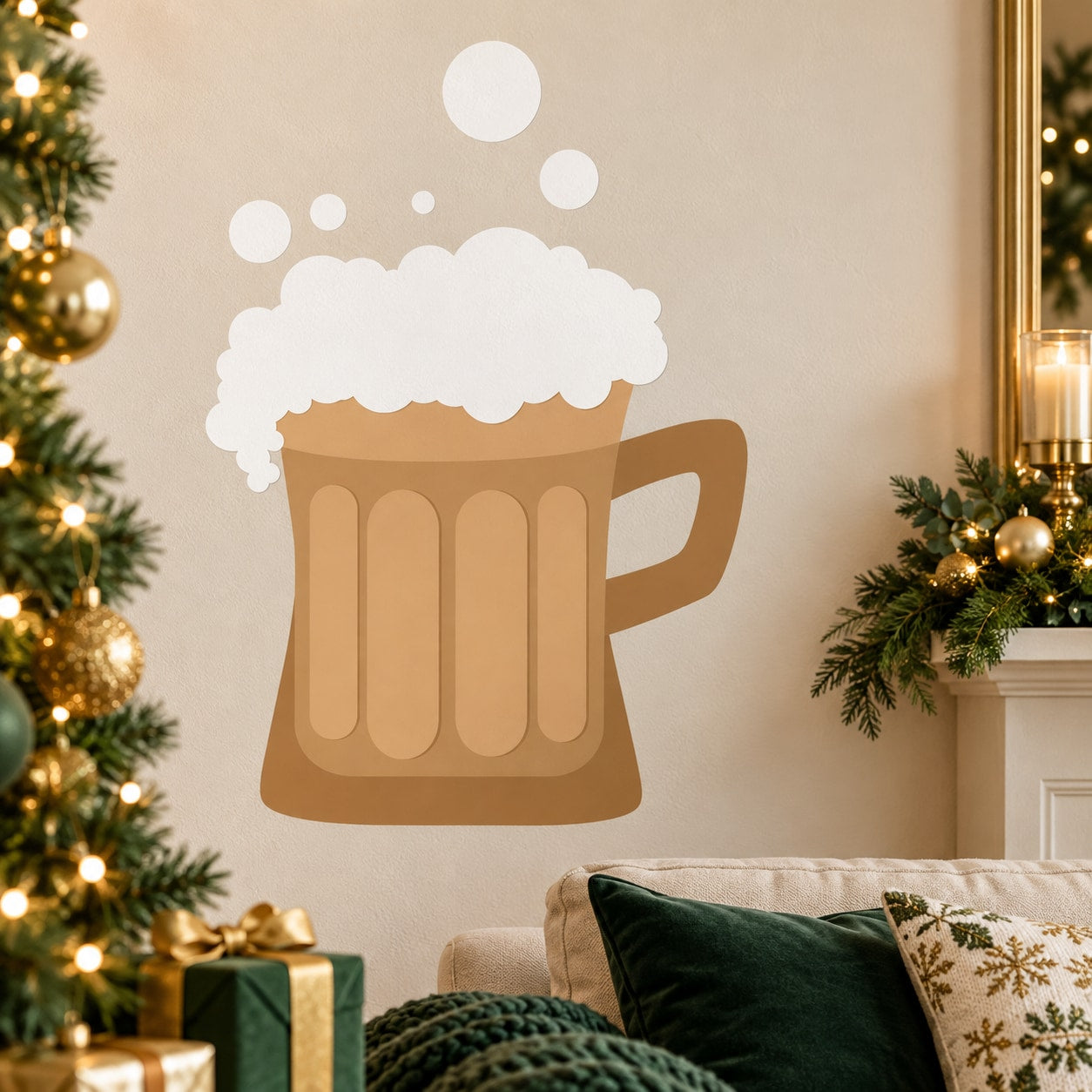 St. Patrick's Day beer mug printed die-cut decal with foam, brown mug and white outline