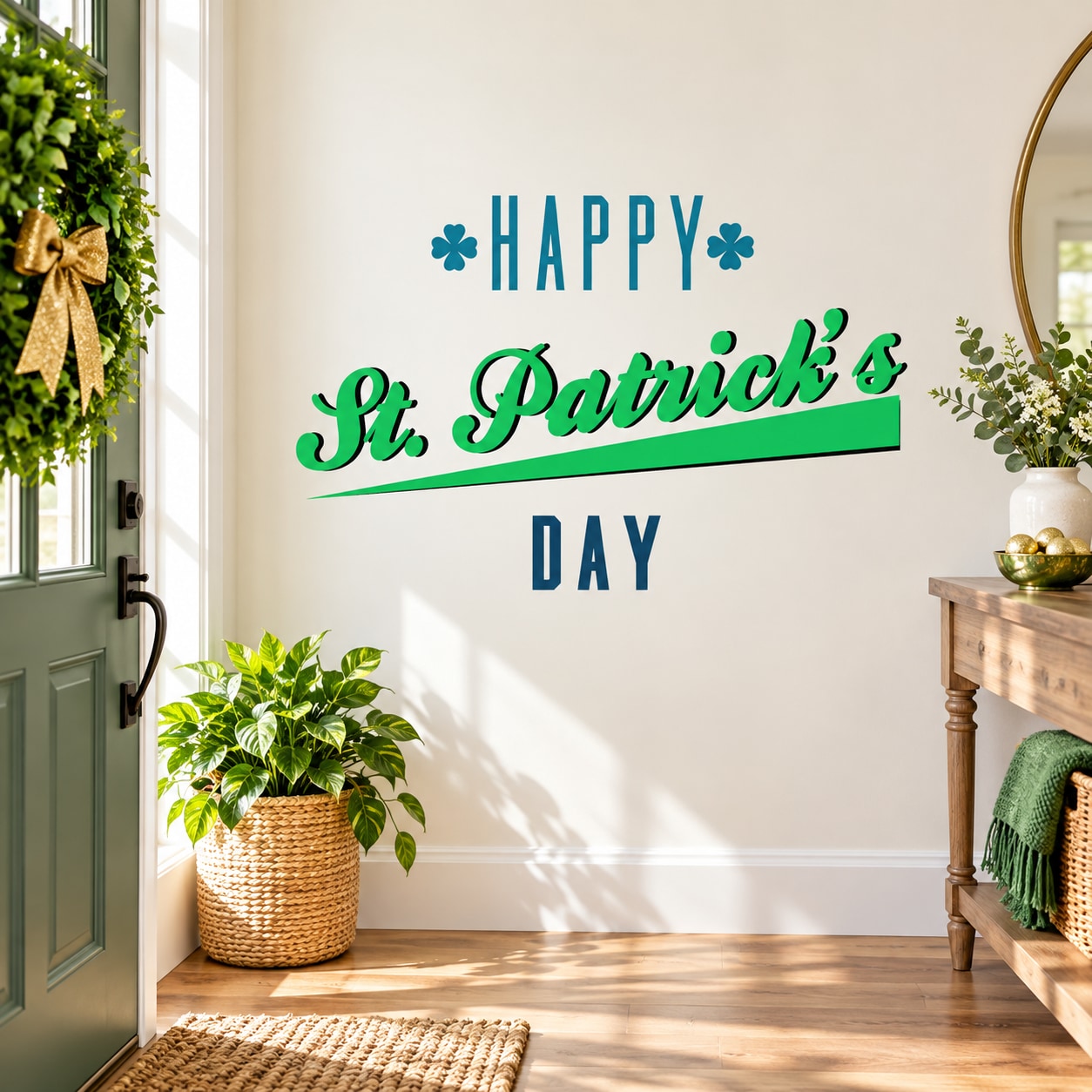 St. Patrick's Day printed die-cut decal with HAPPY, clover, St. Patrick's, and DAY text