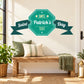 Saint Patrick's Day banner decal with teal octagon badge and ribbon die-cut shapes