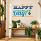Happy Patrick's Day printed die-cut decal with blue lettering and green clovers