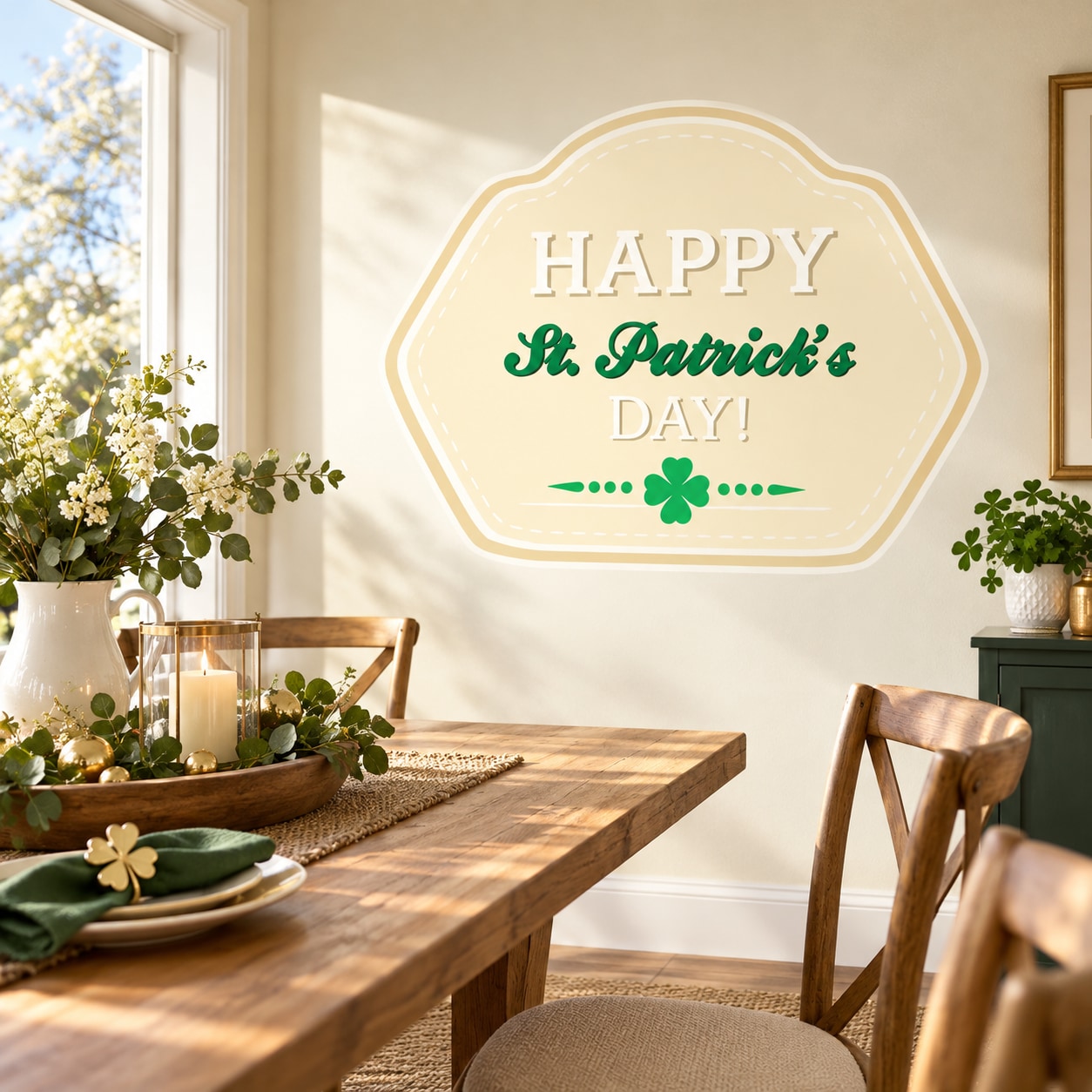 St. Patrick's Day stone decal with “Happy St. Patrick’s Day” and green clover