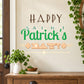 Saint Patrick's Day printed die-cut decal with green lettering, gold accents, clovers