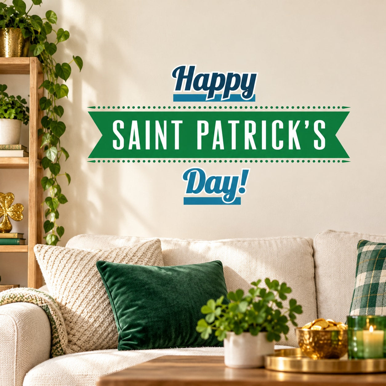 Saint Patrick's Day printed die-cut decal with 'Happy Saint Patrick's Day!' banner