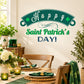 Green die-cut Saint Patrick's Day decal with 'Happy' banner text and shamrocks
