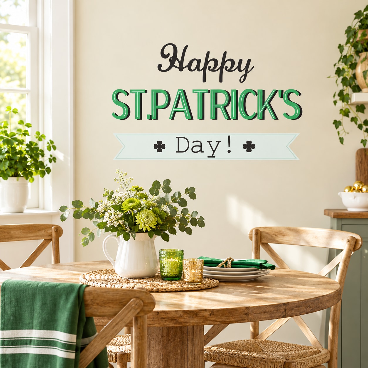 St. Patrick's Day banner decal reading “Happy ST. PATRICK'S Day!” with clover accents