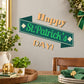 Happy St. Patrick's Day angled banner decal with clovers and orange 'Happy' text