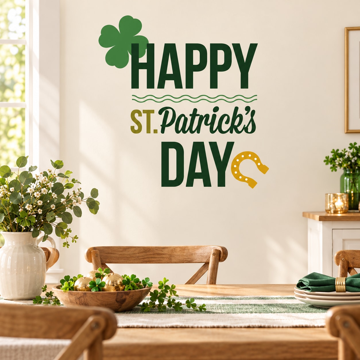 St. Patrick's Day horseshoe clover decal with 'Happy' lettering