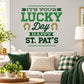 St. Patrick's Day typography decal with green lucky day text and horseshoe icons