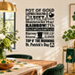 St. Patrick's Day typography decal with pot of gold, leprechauns, and green clover icons
