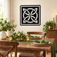 Square-framed Celtic knot decal with black and white interwoven design.