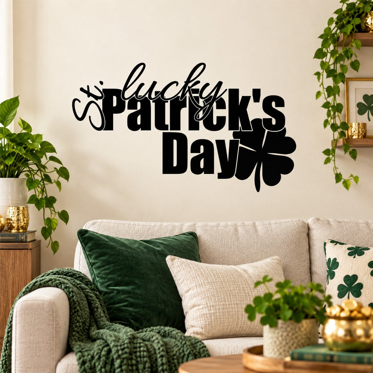 St Patrick's Day decal: 'Lucky St. Patrick's Day' with shamrock clover