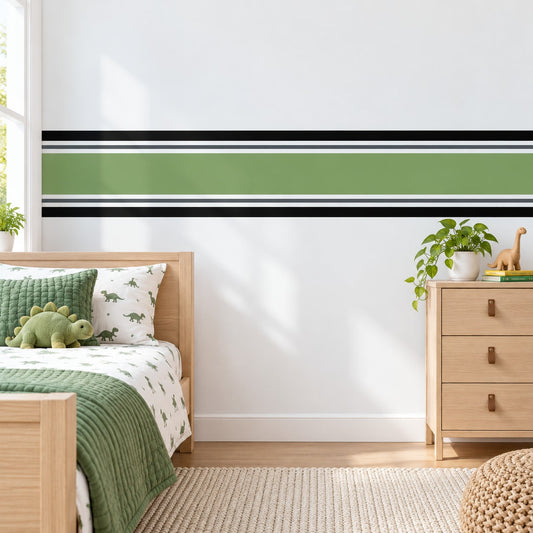 Vinyl wall stripe pinstriping roll with thin alternating black and white horizontal bands