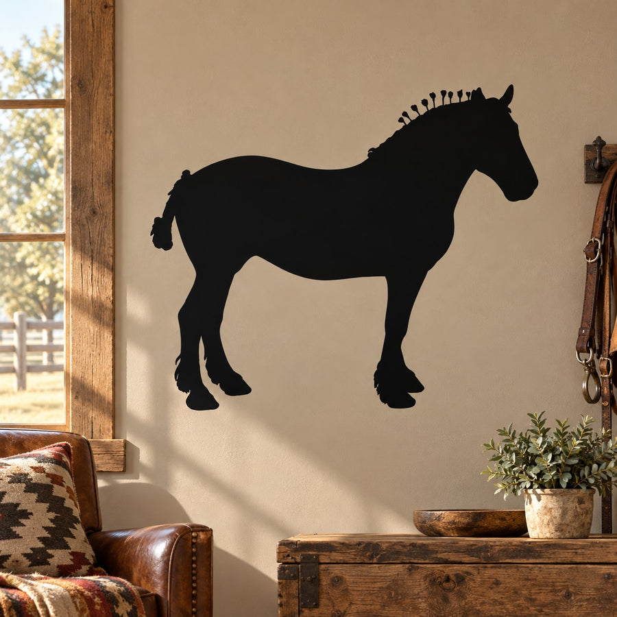 Suffolk Punch horse wall decal with black silhouette