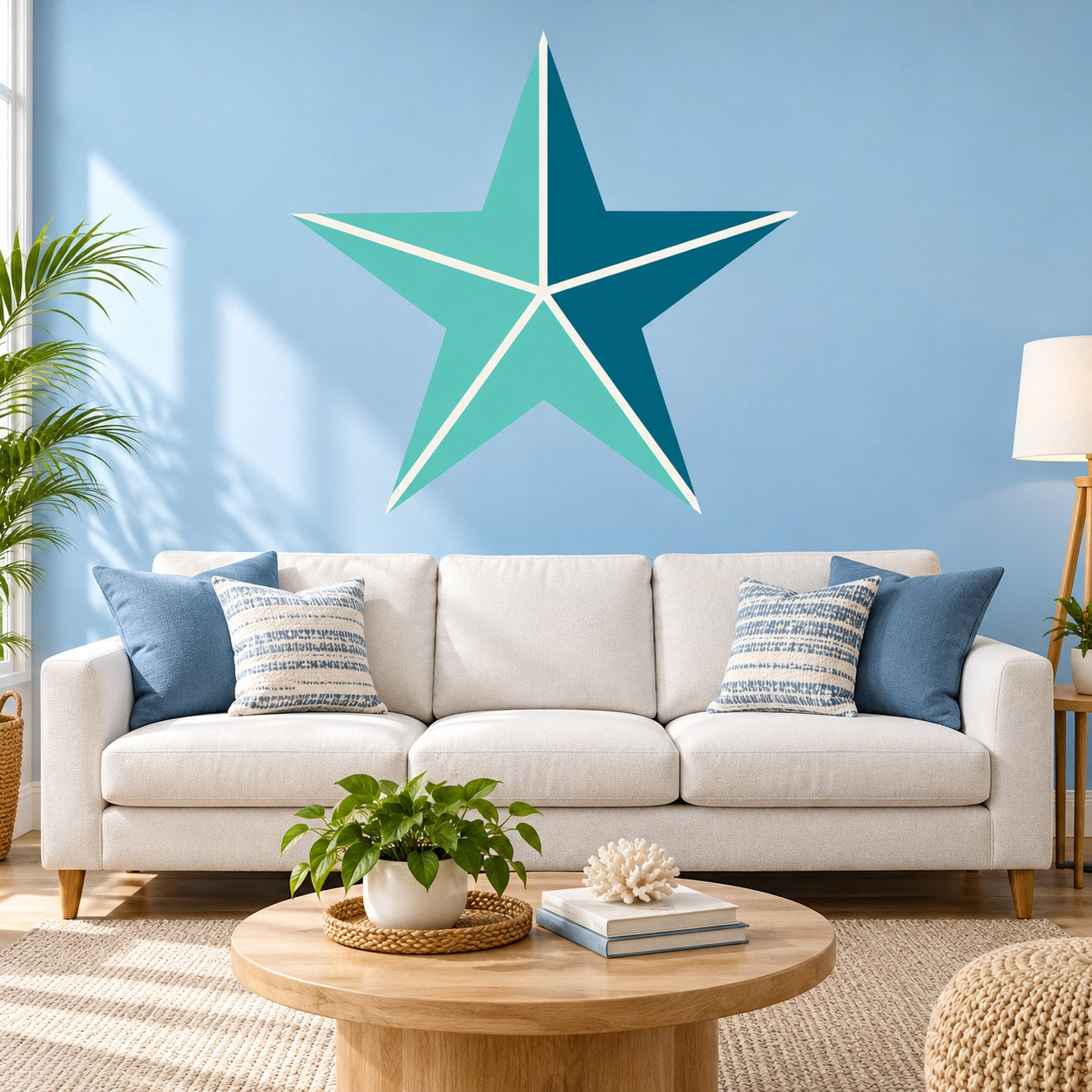 Starfish summer wall decal vinyl with teal and blue five-point star design