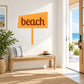 Orange beach wall decal with freestanding sign shape and 'beach' text