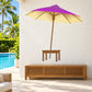 Purple beach umbrella wall decal with brown pole and small table with chairs