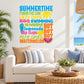 Colorful summer word collage wall decal with bright text and watermelon slice graphic