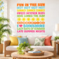 Colorful summer word-collage wall decal with phrases like FUN IN THE SUN and HOT HOT HOT