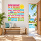 Beach summer word collage wall decal with sun icon and colorful text