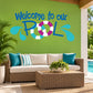 Welcome to our pool wall decal with colorful “Welcome to our POOL” text