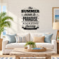 Wall decal with 'This Summer escape to Paradise' bold typography