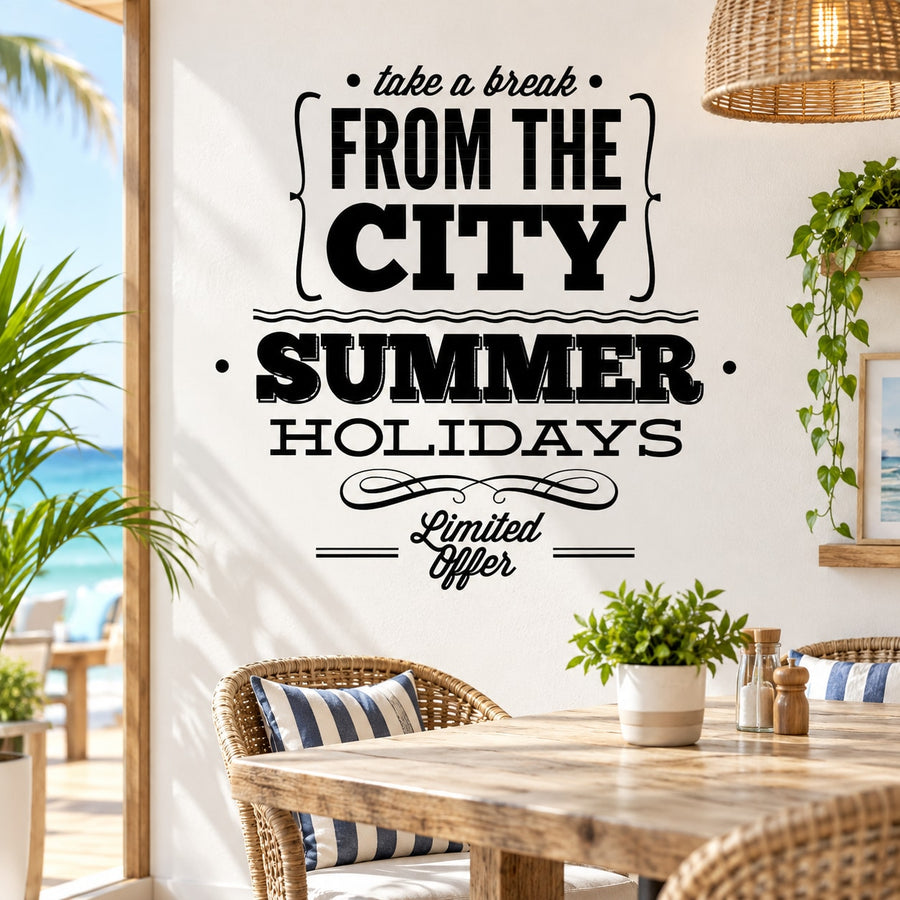 City summer wall decal with 'Take a break from the city' text
