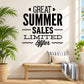 Summer sale wall decal reading 'Great Summer Sales Limited Offer'