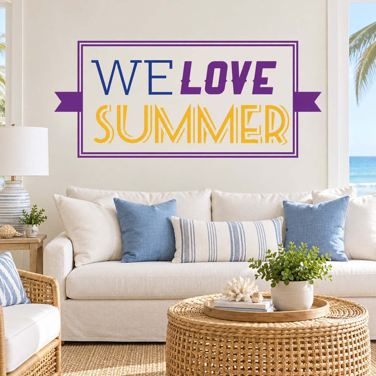 We Love Summer Quote Wall Decal - Vinyl Decal - Car Decal - Idcolor002 — illustrative vinyl decal application mockup. Surrounding objects are not included.