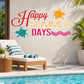 Happy Summer Days turtle wall decal with multicolor quote and wave stripes