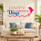 Happy summer days dolphin wall decal, colorful text with pink dolphin silhouette