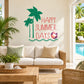 Wall decal with 'Happy Summer Days' text, palm trees and beach ball