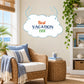 Vacation wall decal with white cloud reading “Best VACATION EVER” and blue curls