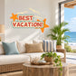 Vinyl wall decal reading “Best Vacation!” with starburst and orange letters