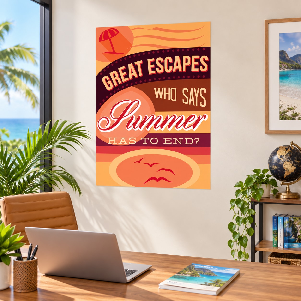 Orange summer typography wall decal with Great Escapes Who Says Summer Has to End?