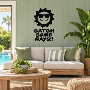 Wall decal with smiling sun in graduation cap and bold "Catch Some Rays!!" lettering, black