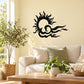 Black sun and cloud wall vinyl decal, swirling rays design