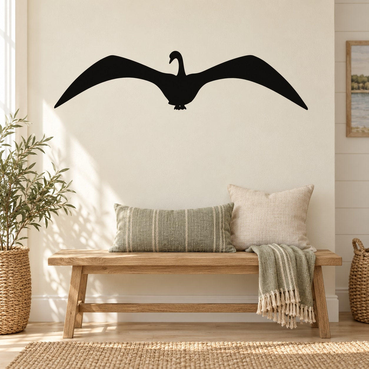 Black flying swan wall decal with outstretched wings