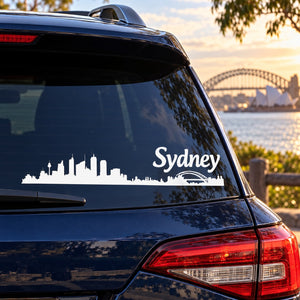 Car rear window decal with Sydney skyline and Sydney word text
