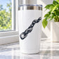 White tumbler with black chain link sticker decal