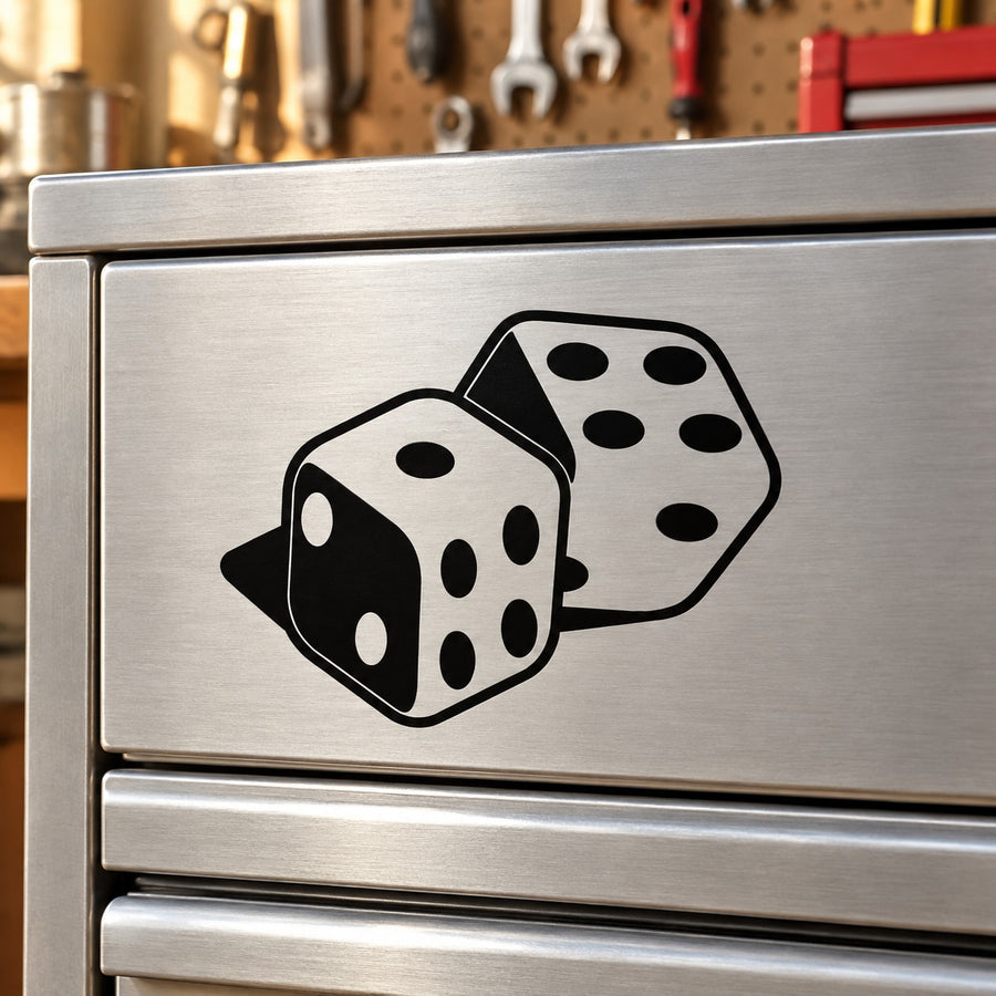Dice Wall Decal - Vinyl Decal - Car Decal - 051 — illustrative vinyl decal application mockup. Surrounding objects are not included.