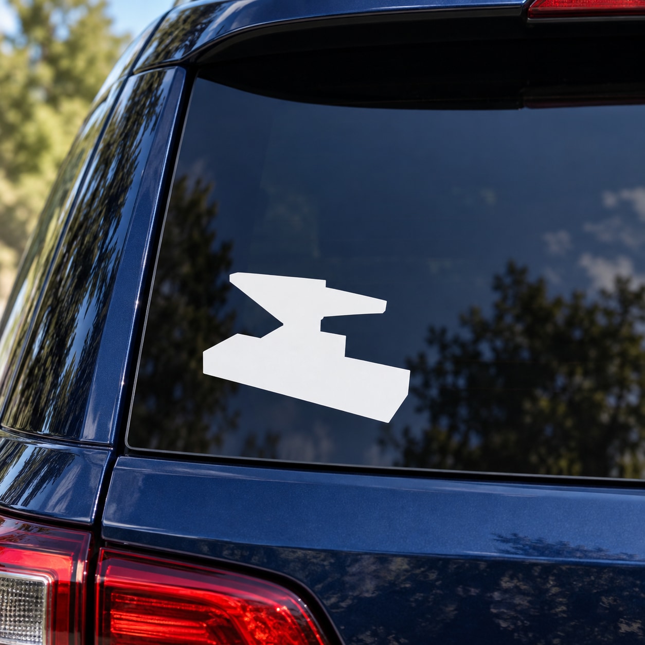 White tilted silhouette car window decal with right-leaning shape