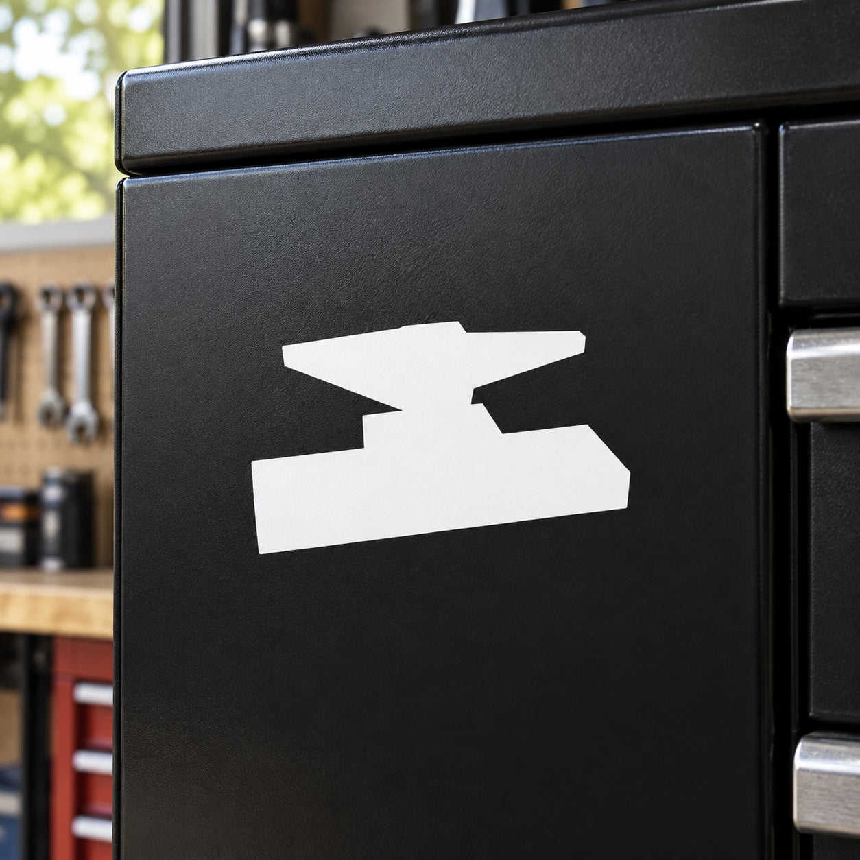 Tilted left silhouette decal sticker, white on black backing