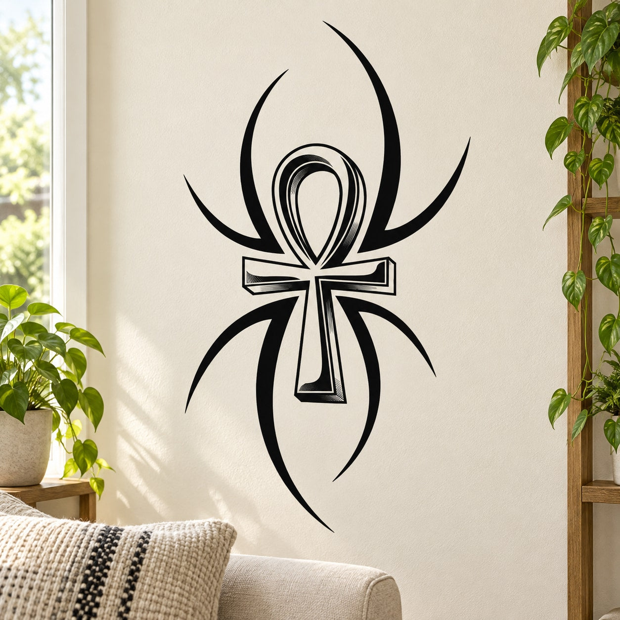 Tribal ankh decal with black and white tribal ankh symbol