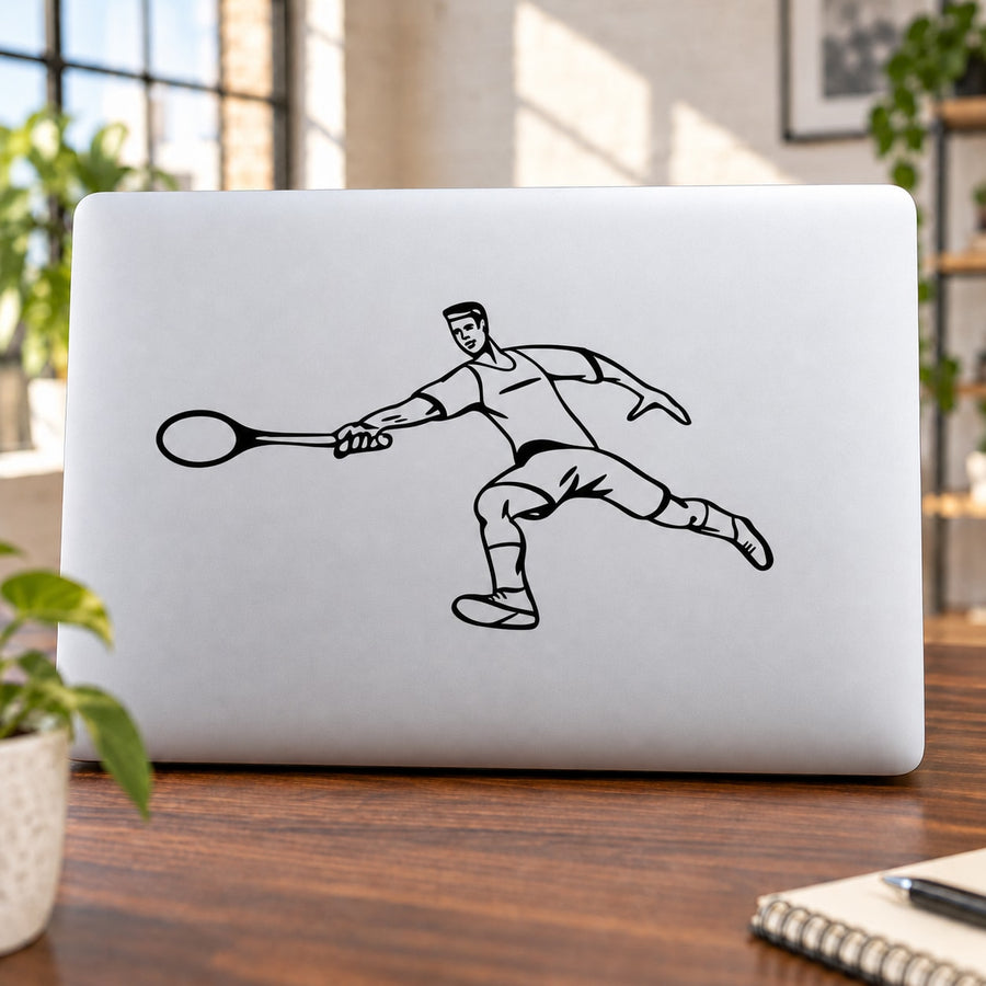Tennis wall decal vinyl sticker with black outline tennis player holding racket