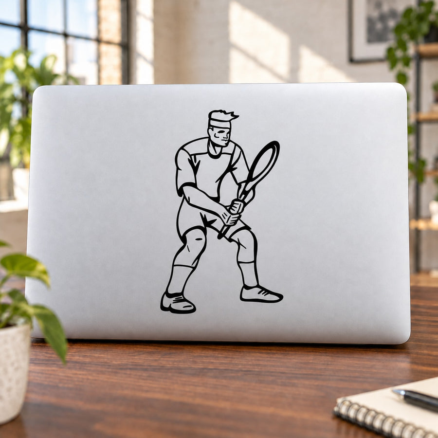Black tennis player decal vinyl graphic with racket and ball
