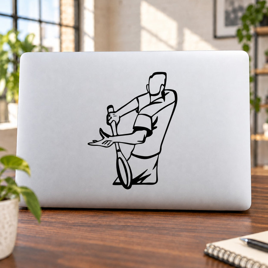 Tennis player wall vinyl decal, black line art silhouette
